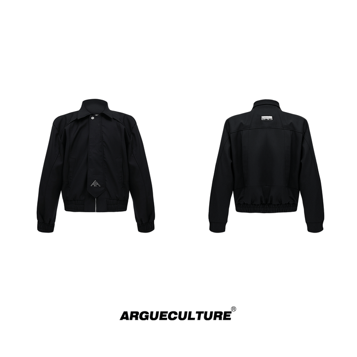 Cropped Jacket with Structured Collar and Faux Tie Design - ArgueCulture