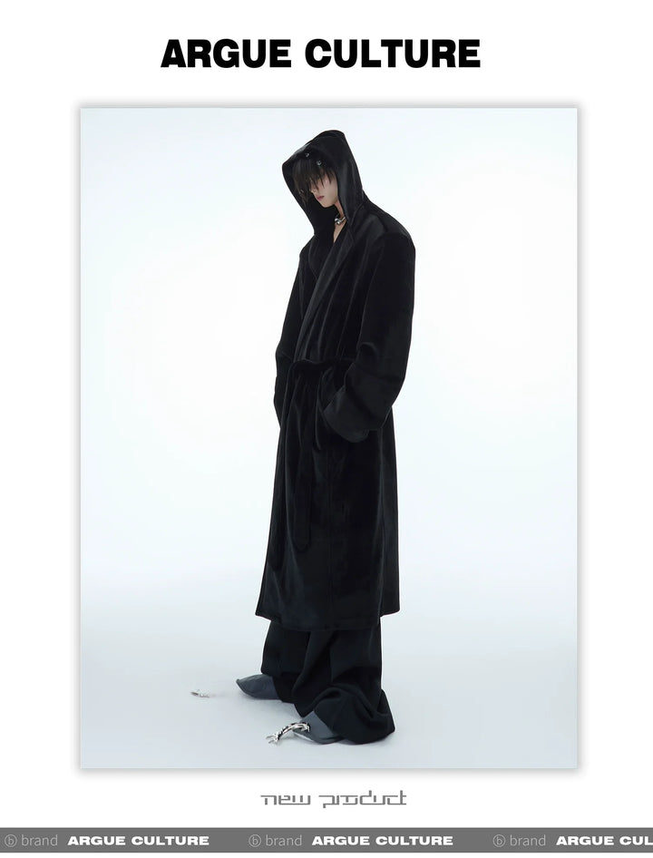 Warm Thickened Long Silk Robe with Hood and Belt for Men - ArgueCulture