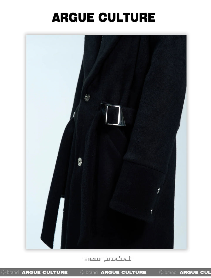 Metal Buckle Wool Coat with Shoulder Pads & Belt for Fall Winter - ArgueCulture