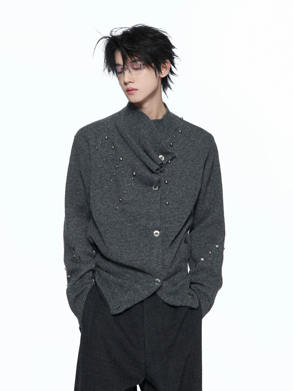 Asymmetric Studded Knit Sweater - product image 4