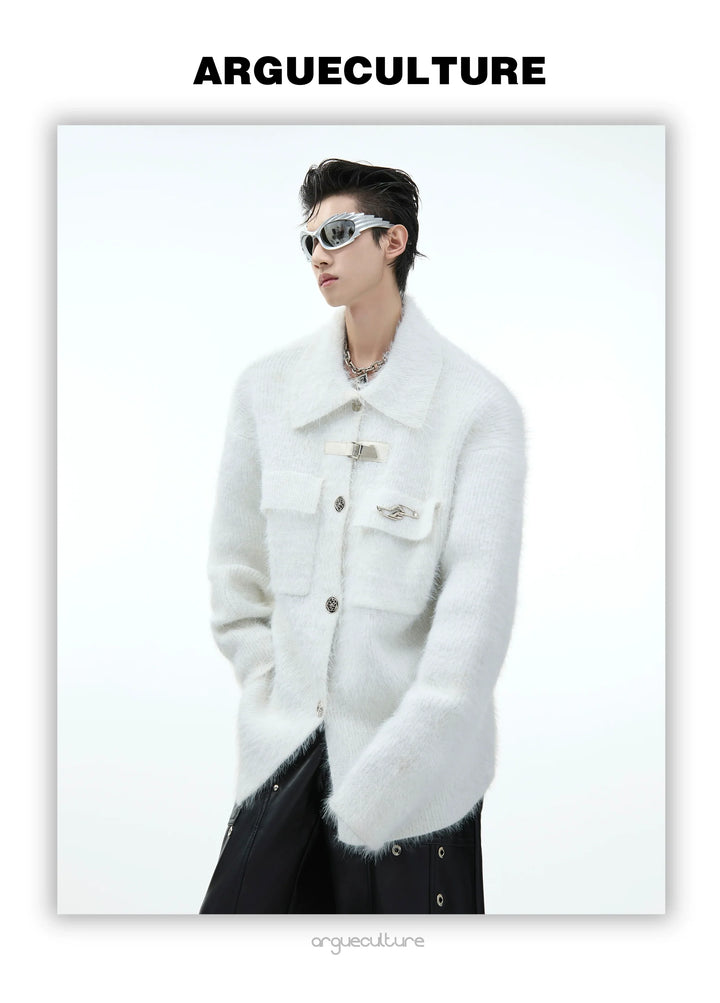 Men¡¯s Faux Fur Mink Knit Sweater with Metal Design - ArgueCulture