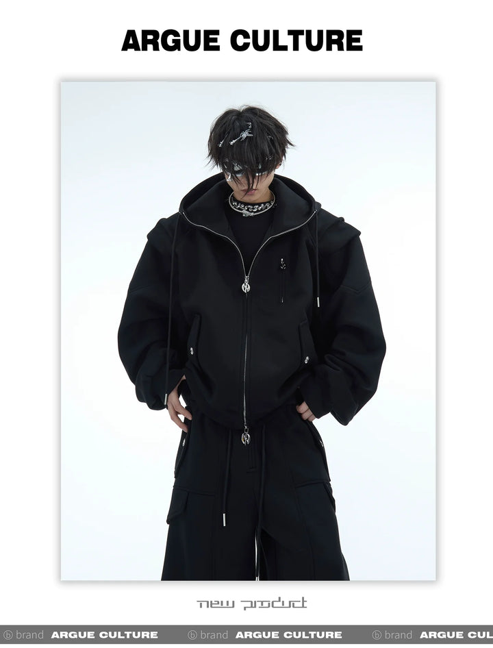 Men¡¯s Oversized Pleated Hoodie Jacket | Stylish Warm Zip-Up Outerwear - ArgueCulture