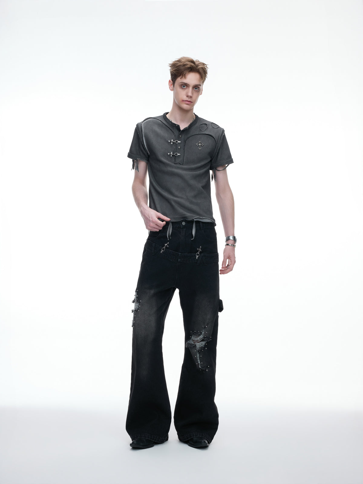 Distressed Ribbed Henley T-Shirt - product image 5