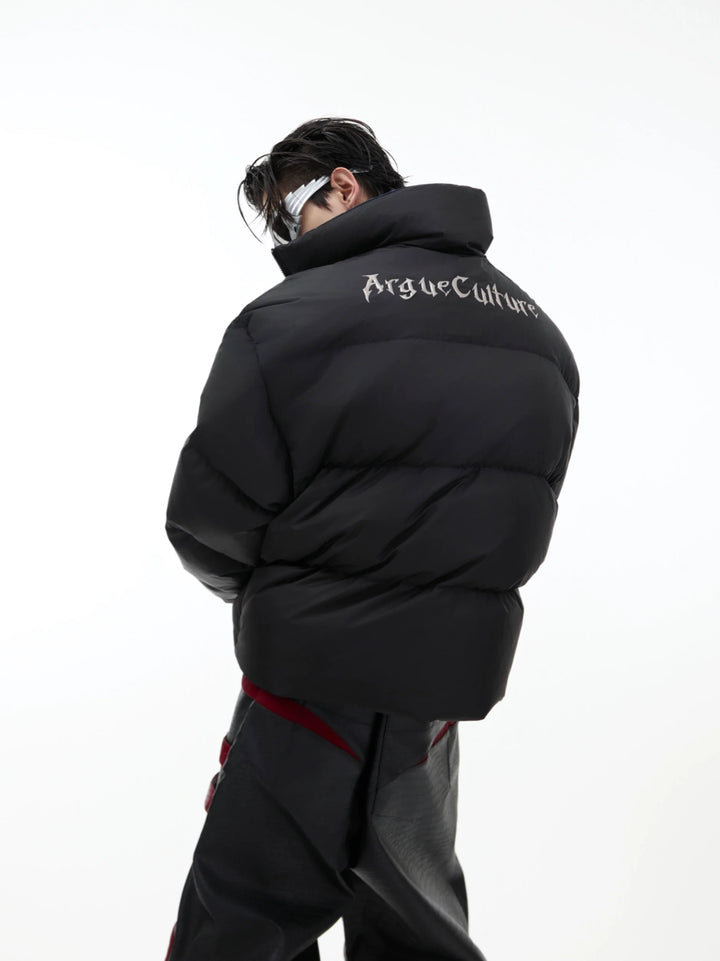 Reversible White Duck Down Puffer Jacket with Metal Logo - ArgueCulture