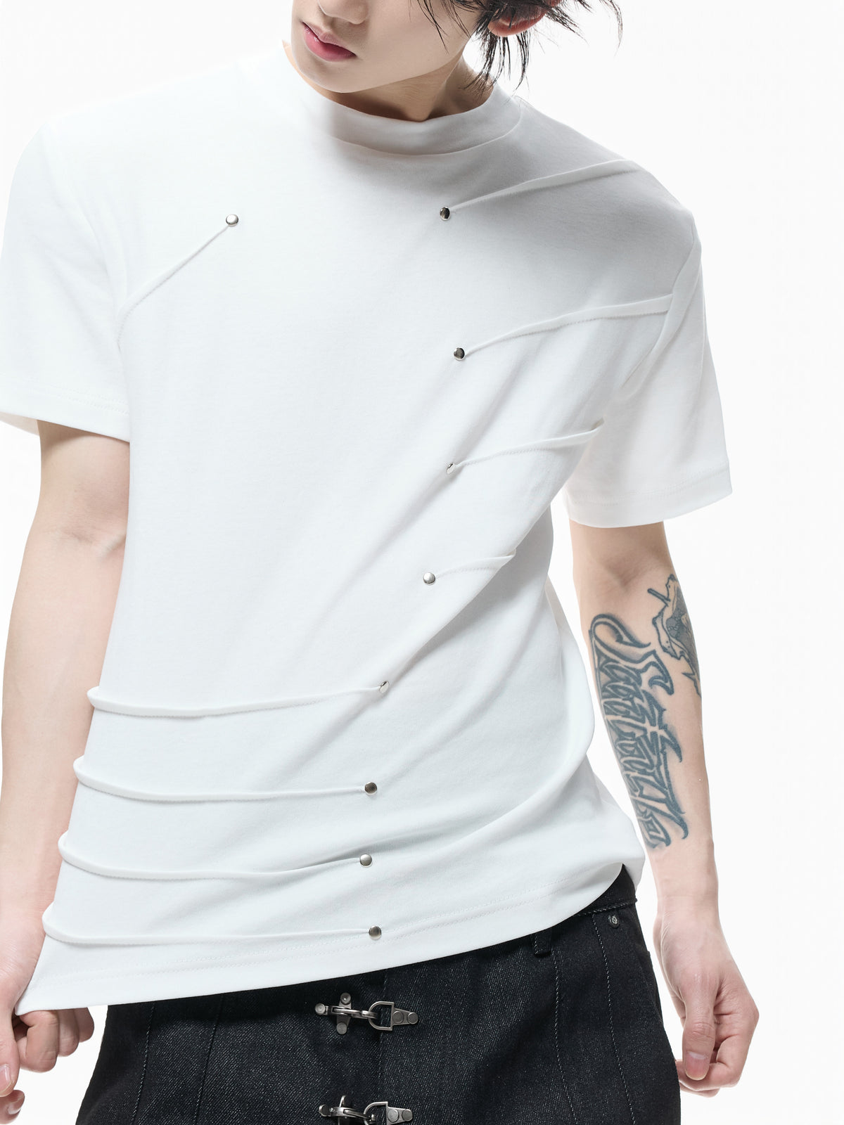 Metal Stud Pleated Crewneck T-Shirt - product image 5