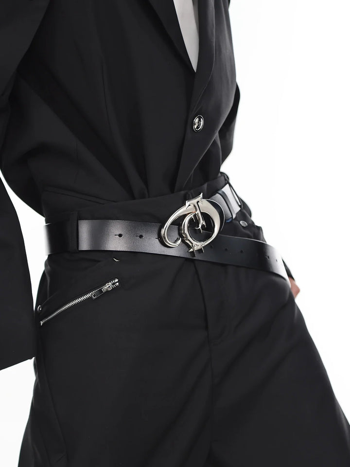 Avant-Garde Asymmetric PU Leather Belt with Metallic Logo - ArgueCulture