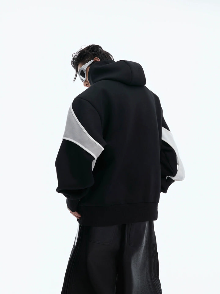 Layered Contrast Hoodie with Strap Design and Detachable Shoulder Pads - ArgueCulture