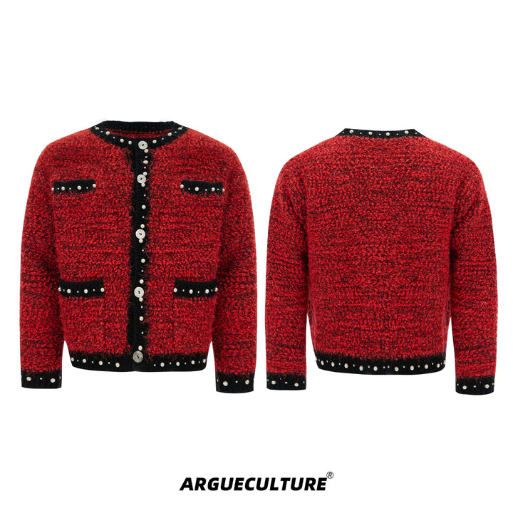 Luxe Pearl-Embellished Knit Cardigan for Unisex - ArgueCulture