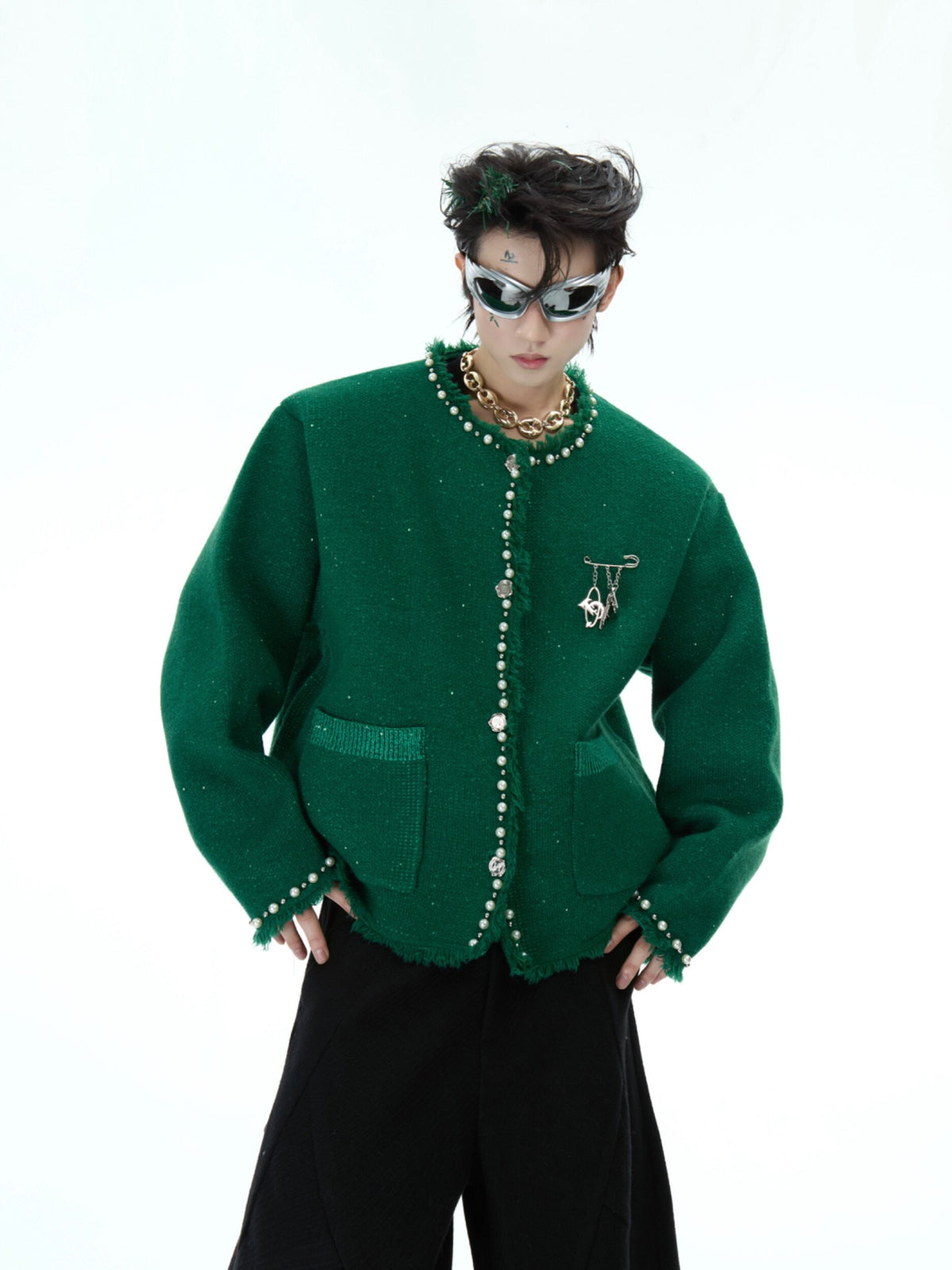 Pearl-Trim Shimmer Knit Cardigan - product image 3