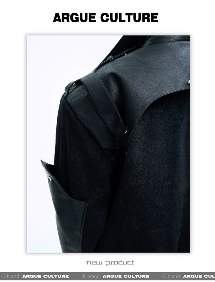 Dual-Fabric Deconstructed PU Leather & Plush Short Bomber Jacket - ArgueCulture