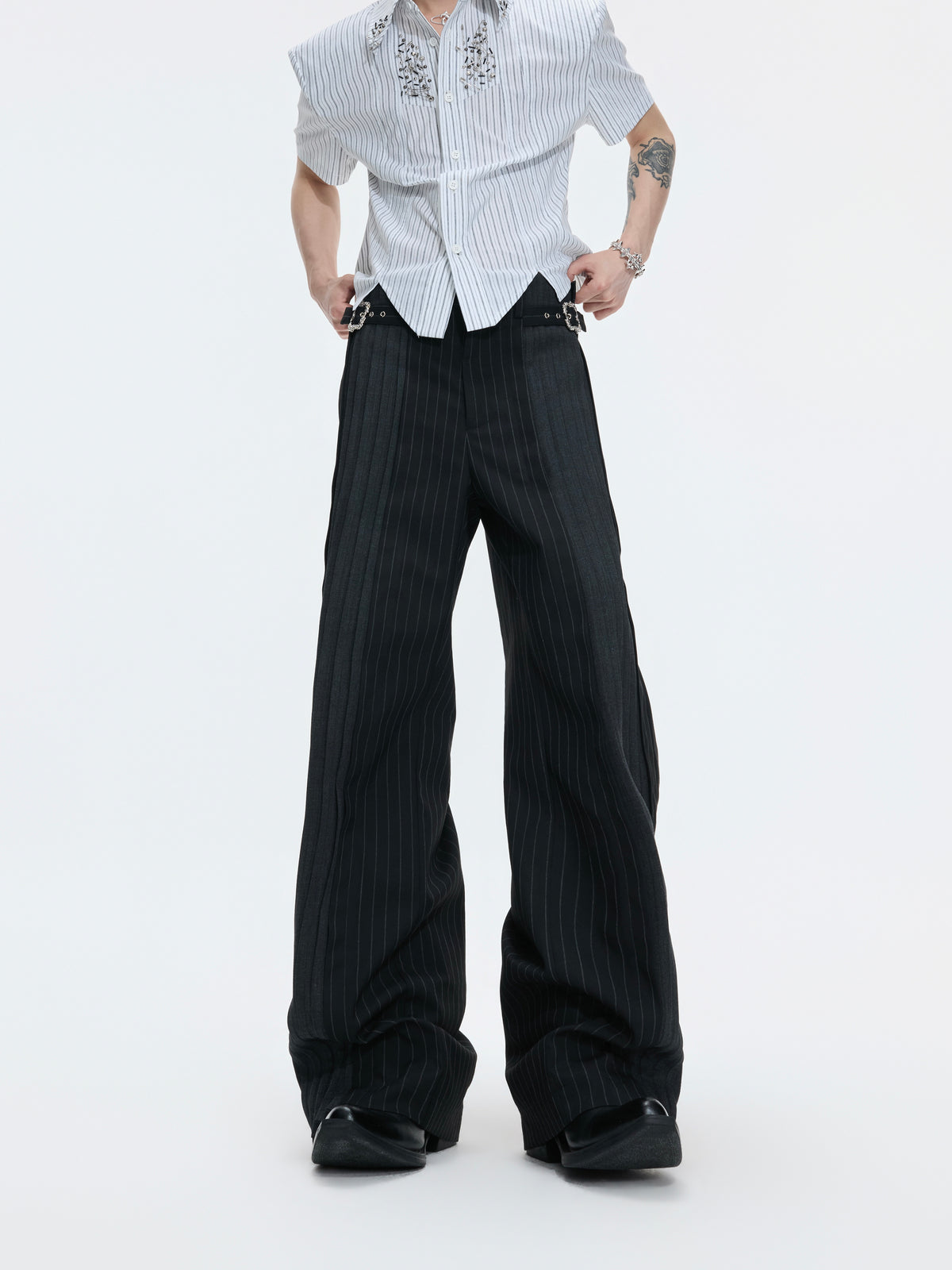 Pleated Stripe Wide-Leg Trousers - product image 1