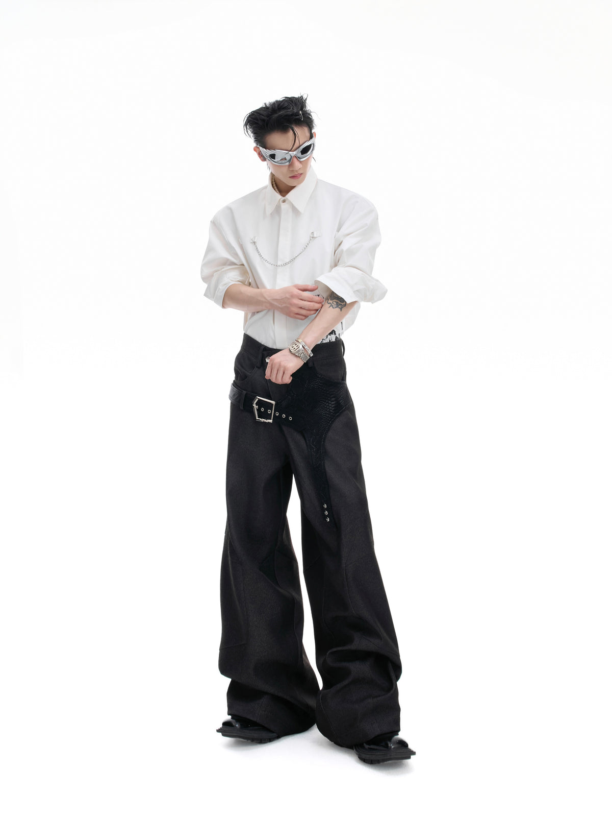 Cotton Crocodile-Panel Straight-Leg Pants - product image 5