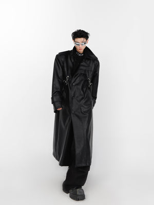 Layered PU Long Trench Coat - product image 5
