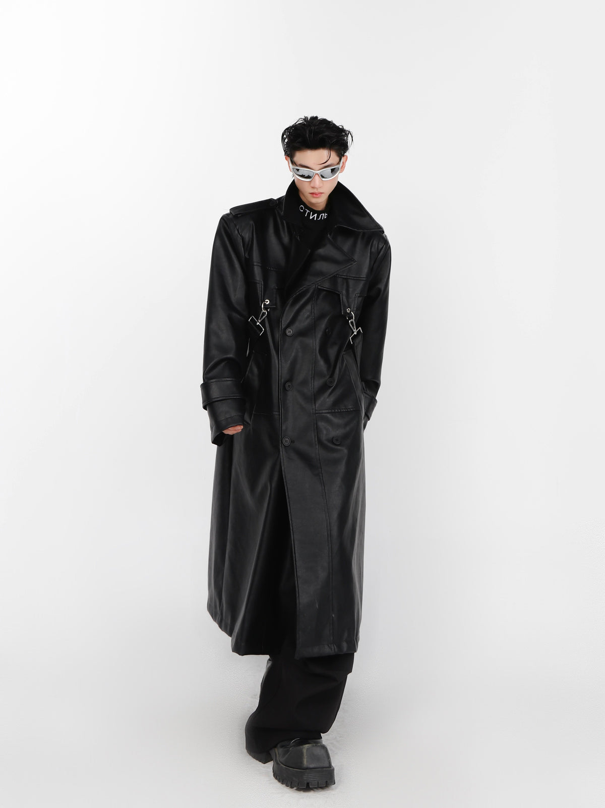 Layered PU Long Trench Coat - product image 5
