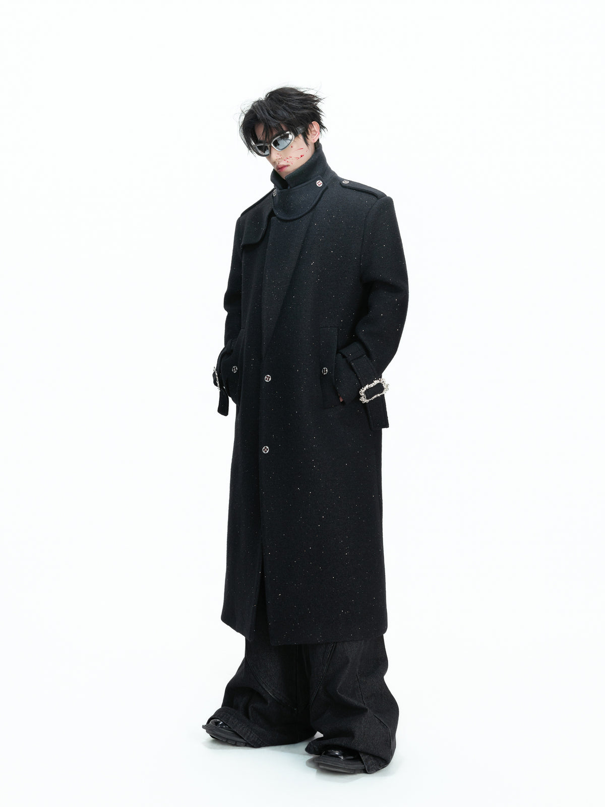 Black Sequin Wool-Blend Long Coat - product image 5