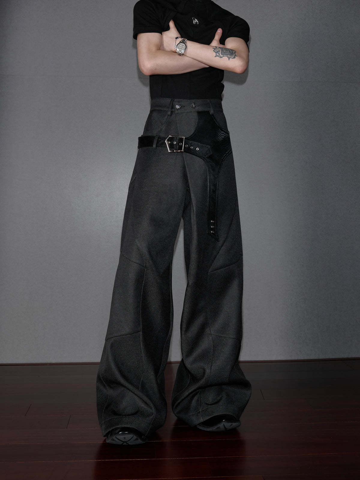 Cotton Crocodile-Panel Straight-Leg Pants - product image 2