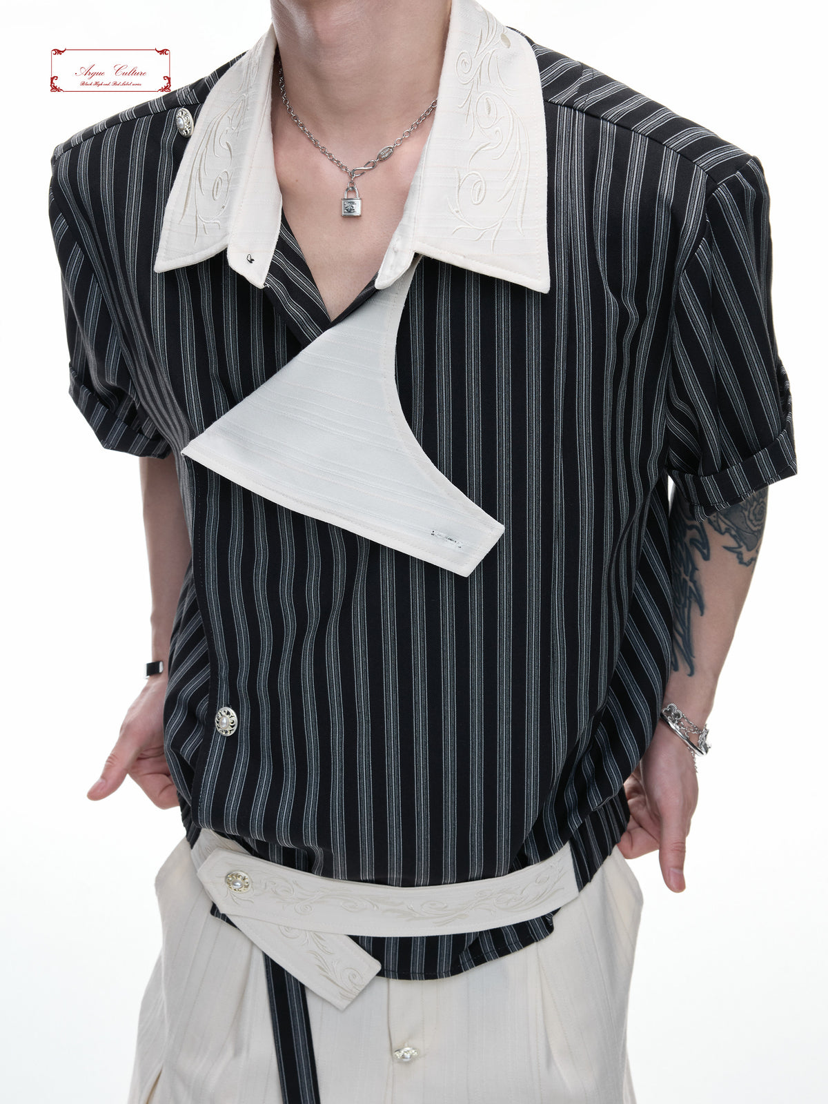 Asymmetric Embroidered Striped Shirt - product image 1