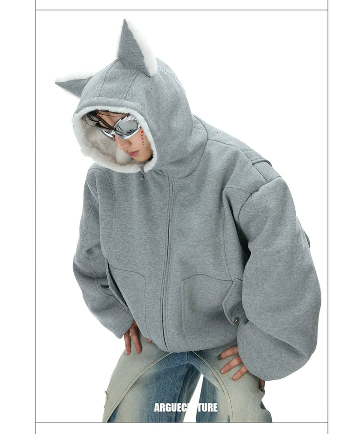 Convertible Reversible Plush Hoodie with 3D Ears & Cotton Back - ArgueCulture