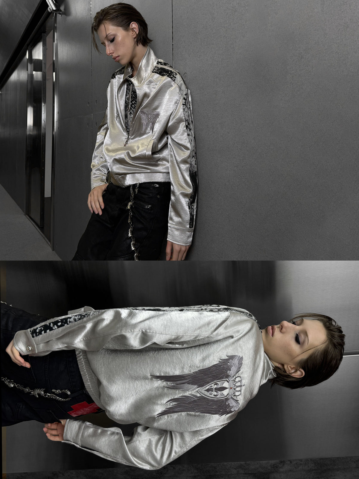 Gray Satin Wing Embroidery Jacket - product image 3