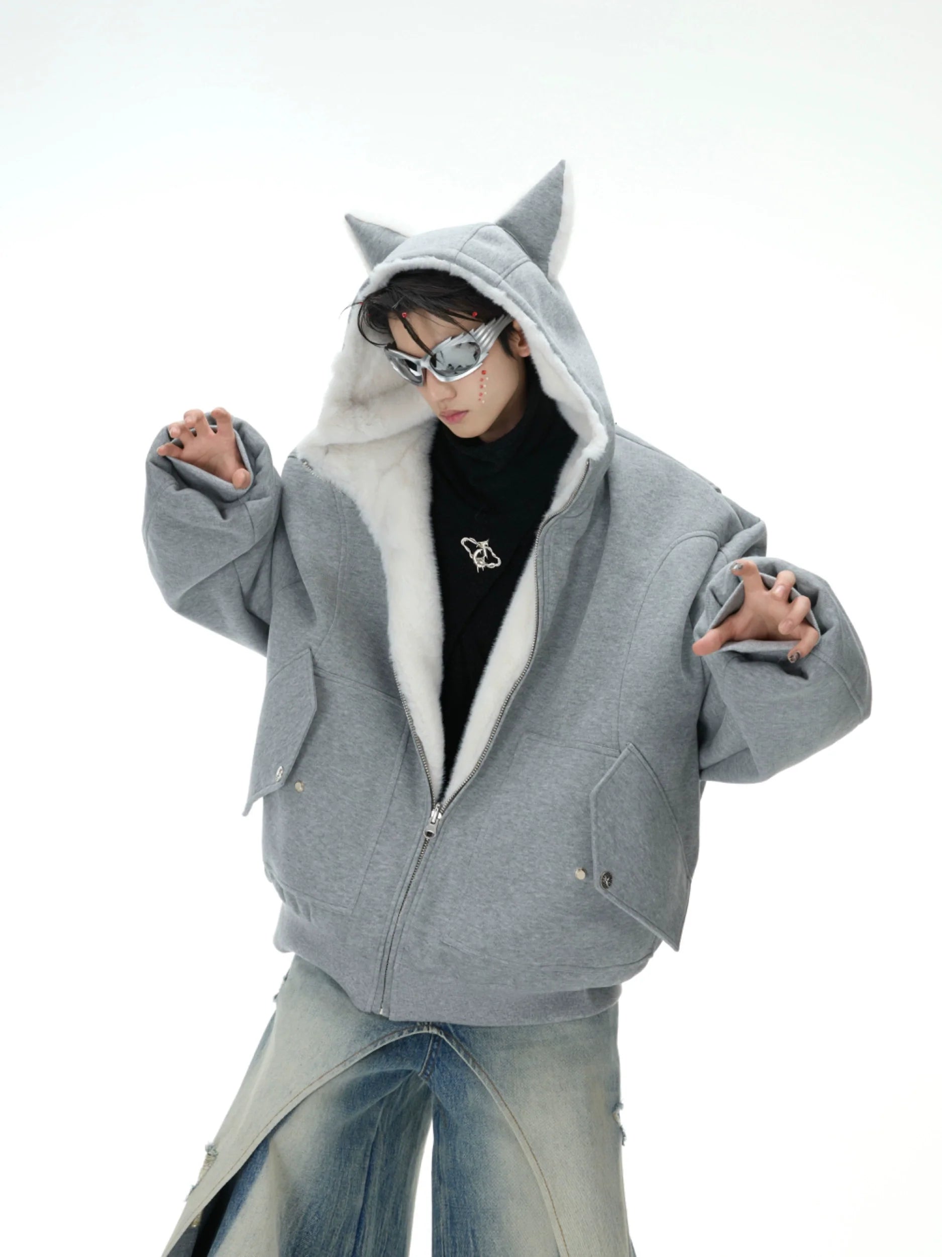 Convertible Reversible Plush Hoodie with 3D Ears & Cotton Back - ArgueCulture