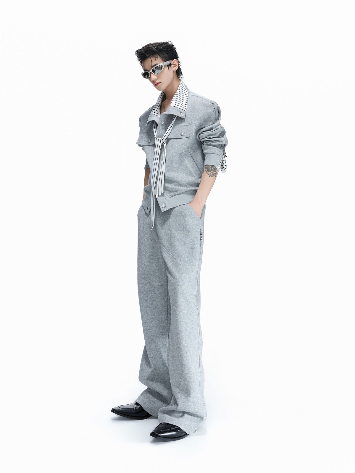 Striped Ribbon Zip Sweatshirt & Flared Pants - product image 1