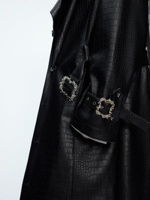 Crocodile-Texture Wide-Shoulder Trench Coat - product image 5