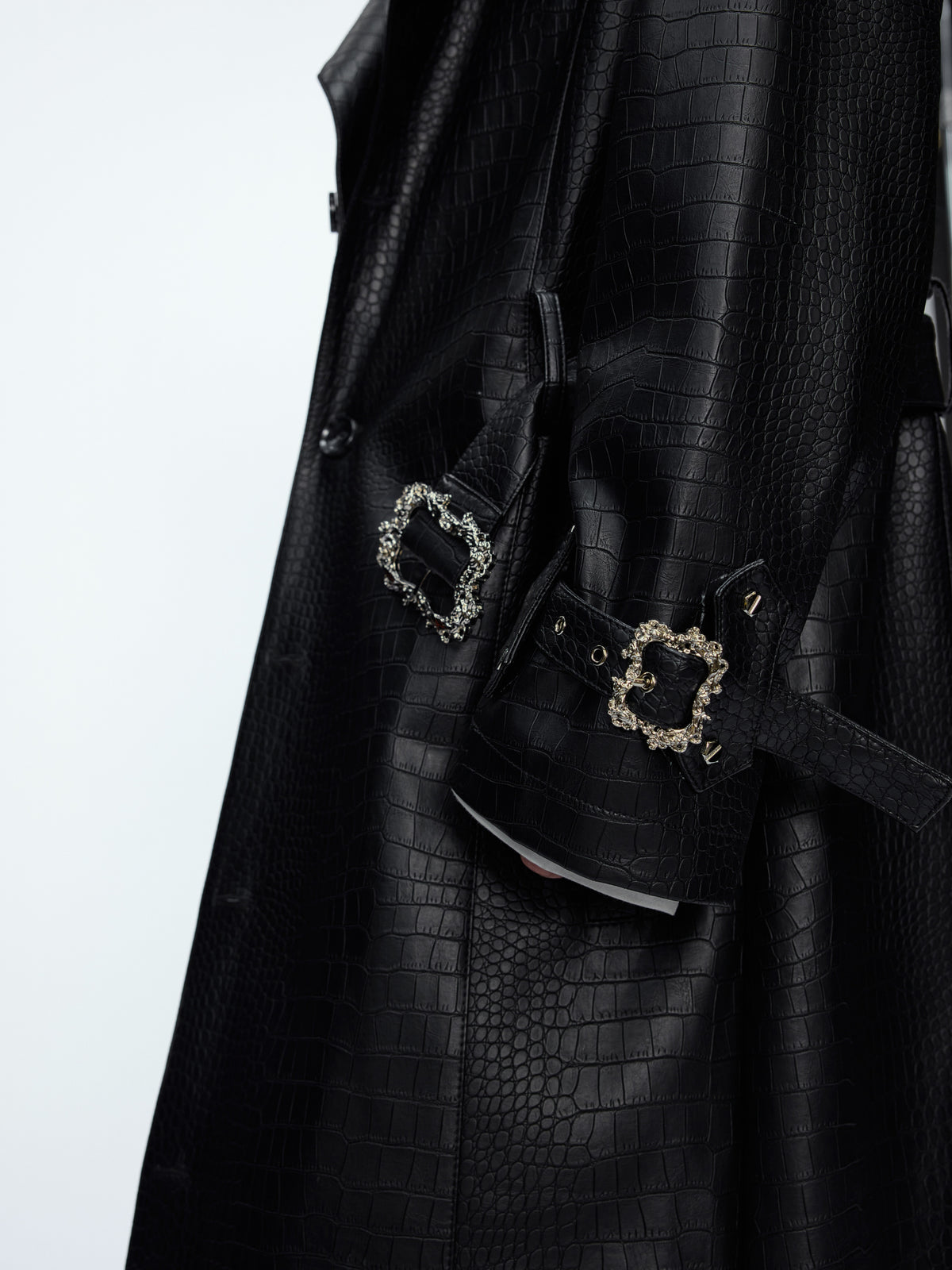 Crocodile-Texture Wide-Shoulder Trench Coat - product image 5
