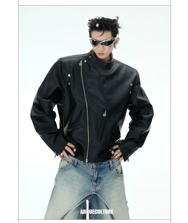 Snake Pattern PU Short Jacket with Lapel Collar and Zipper Pockets - ArgueCulture