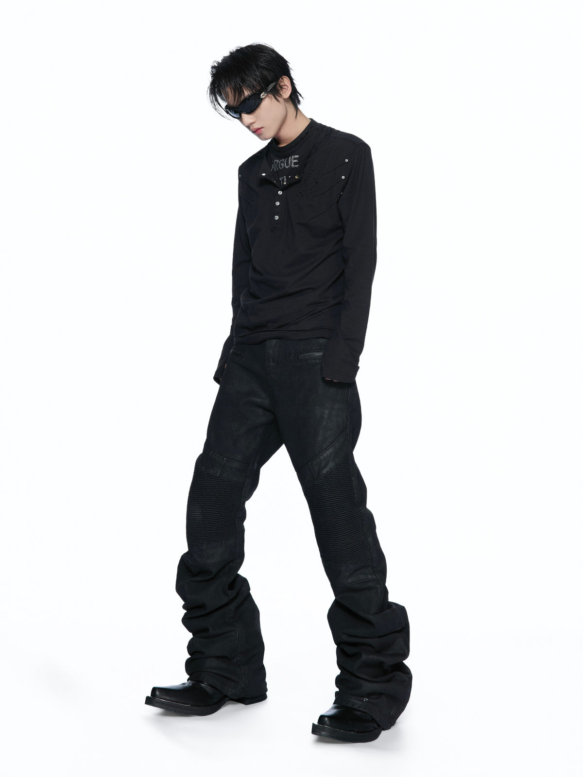 Distressed Double-Collar Henley Top - product image 4