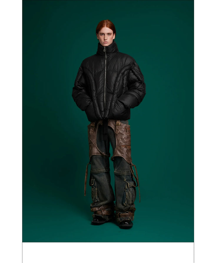 Deconstructed Puffer Jacket High Collar Loose Fit Street Style - ArgueCulture