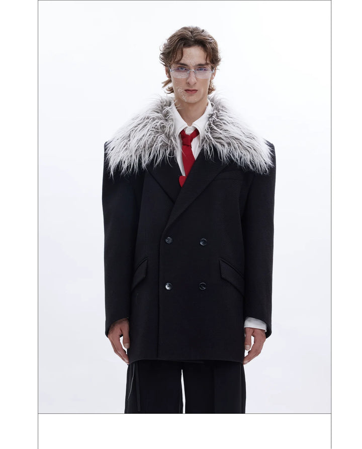 Detachable Fur Collar Double-Breasted Suit Jacket for Men - ArgueCulture