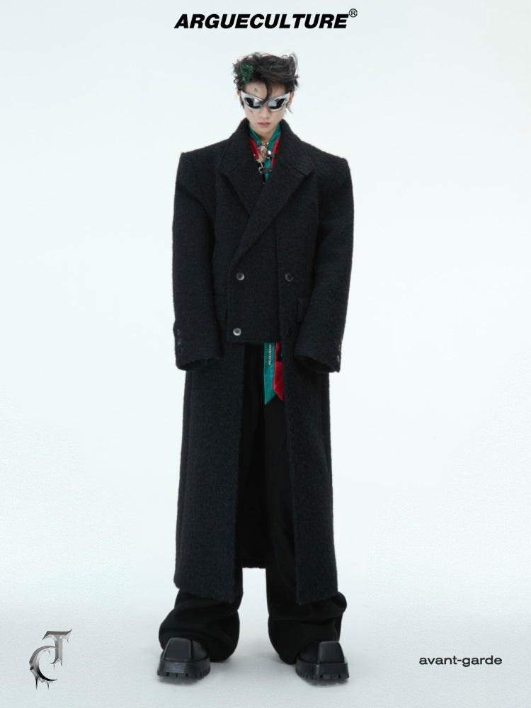 Asymmetrical Patchwork Wool Coat Double-Breasted Jacket - ArgueCulture