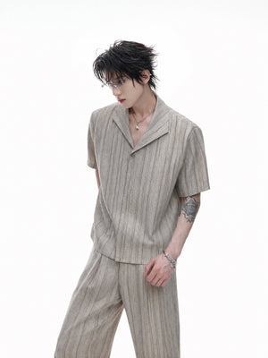 Khaki Striped Cuban Collar Shirt & Trousers - product image 5