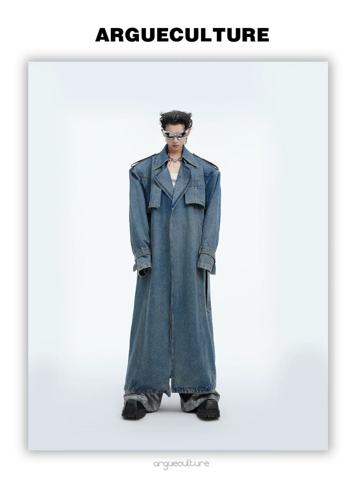 Vintage Denim Coat with Military Collar and Post-Apocalyptic Style - ArgueCulture