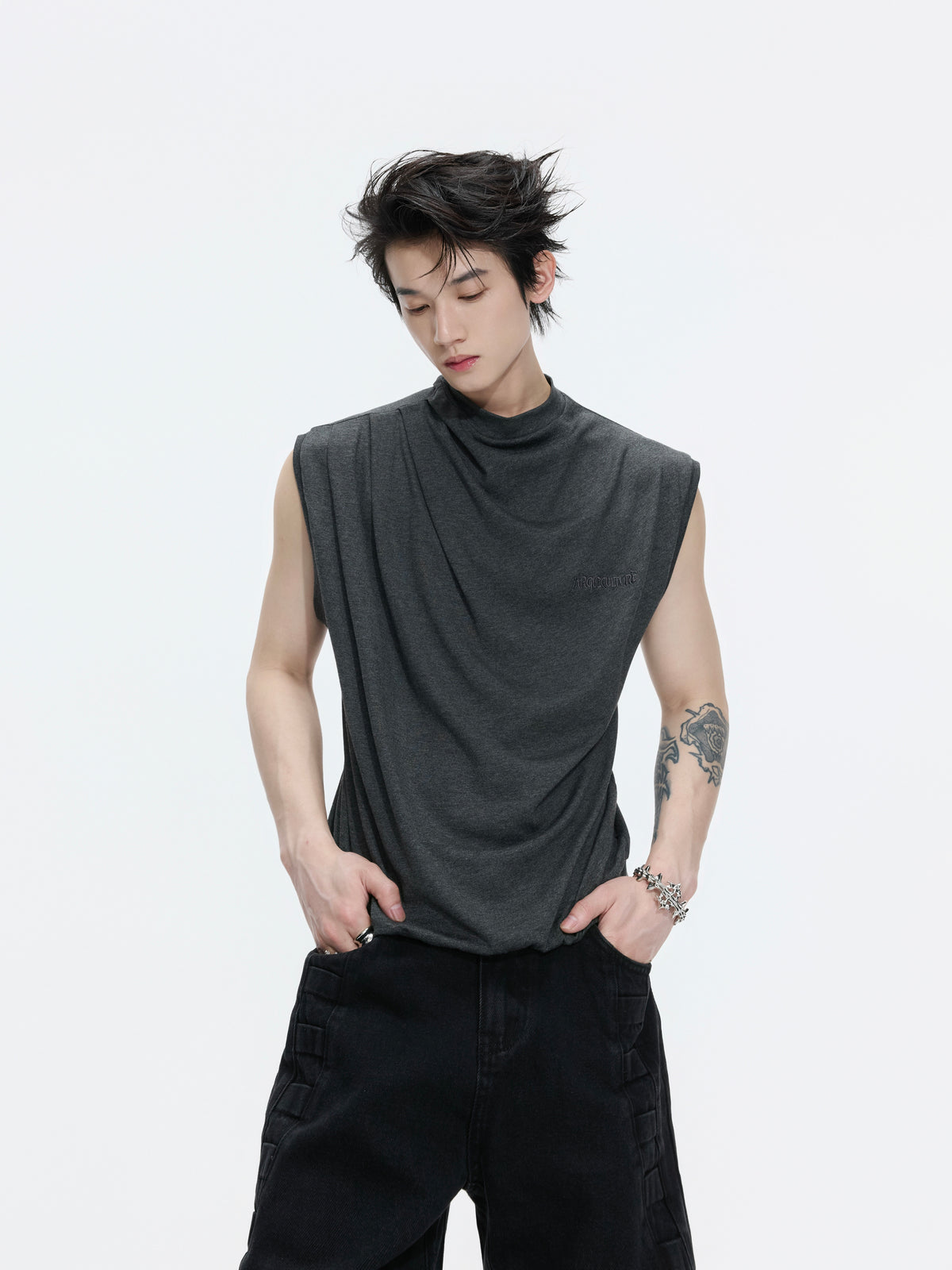 Modal Cotton Sleeveless Embroidered Tee - product image 1