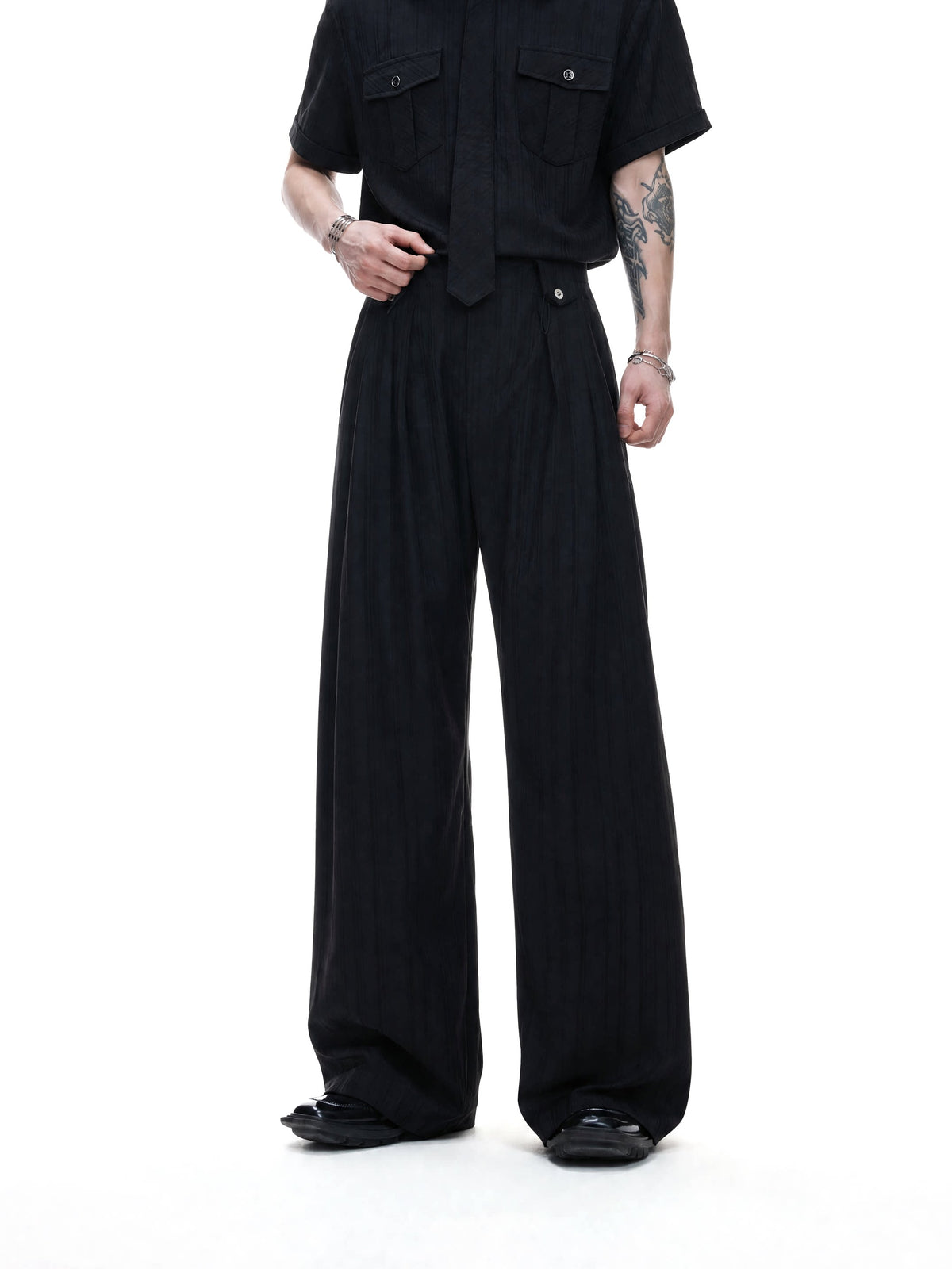Textured Tie Shirt & Wide-Leg Pants - product image 5