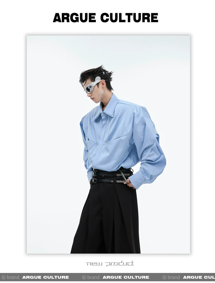 Double-Layer Collar Deconstructed Pleated Design Oversized Shirt - ArgueCulture