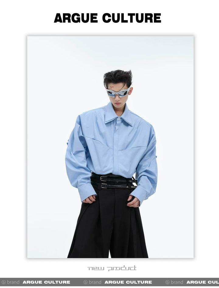 Double-Layer Collar Deconstructed Pleated Design Oversized Shirt - ArgueCulture