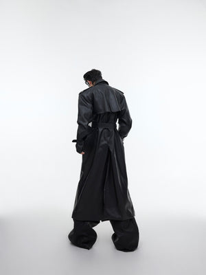 Deconstructed PU Leather Long Coat - product image 3