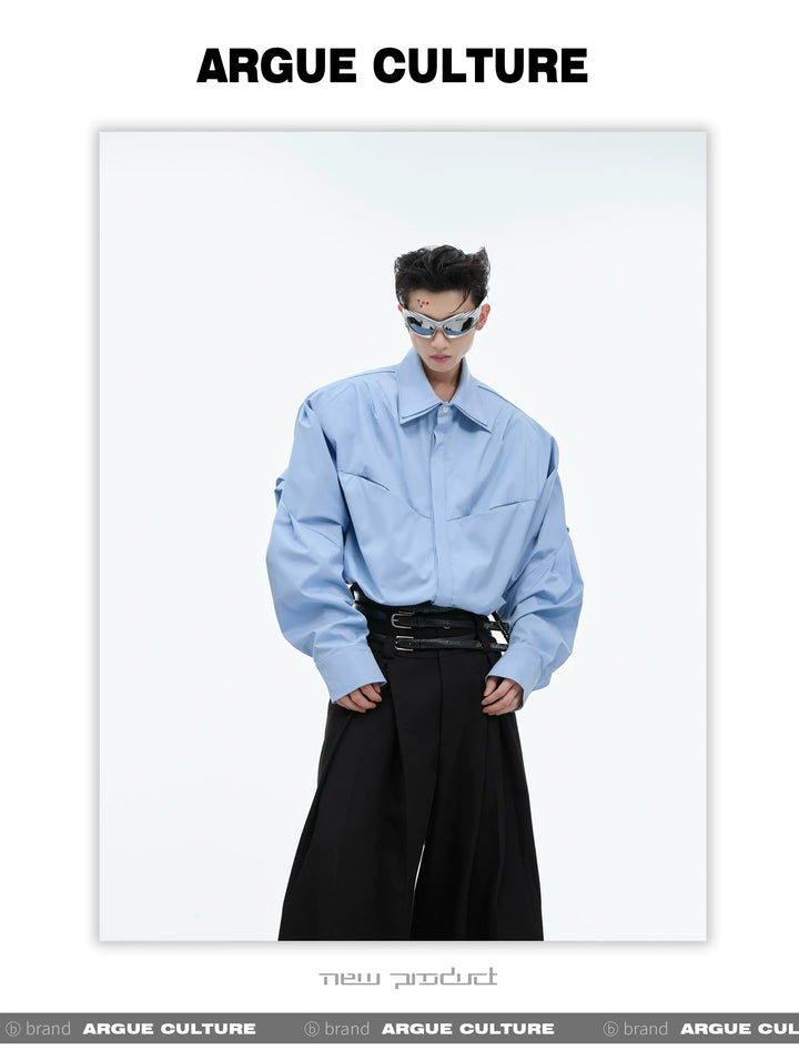 Double-Layer Collar Deconstructed Pleated Design Oversized Shirt - ArgueCulture