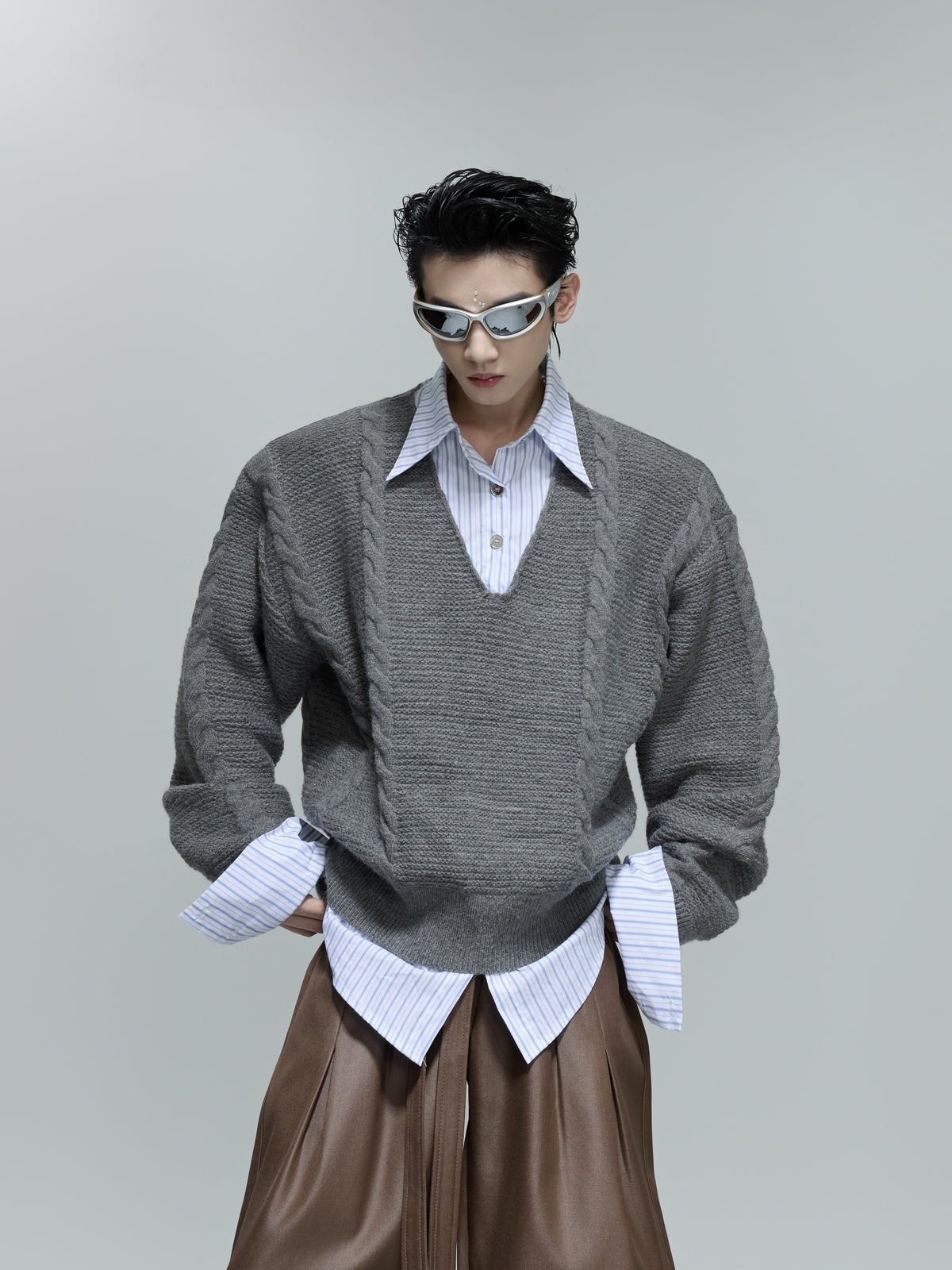 Relaxed Faux-Layer Cable-Knit Sweater - product image 5