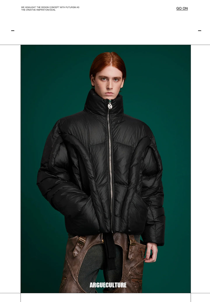 Deconstructed Puffer Jacket High Collar Loose Fit Street Style - ArgueCulture