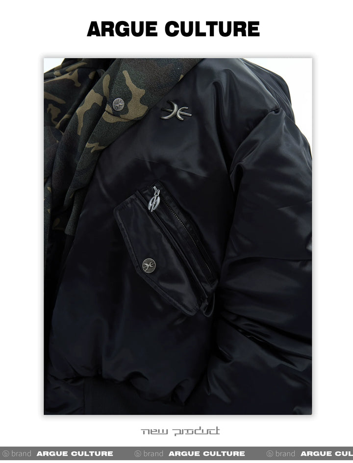 Camouflage Hooded Bomber Jacket with Quilted Sleeves - Winter Warmth - ArgueCulture