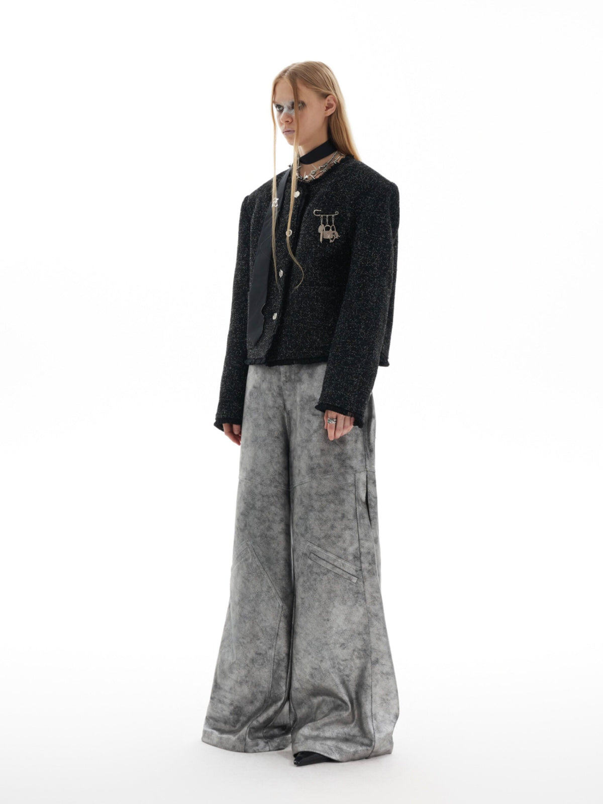 Textured Black Cropped Button Jacket - product image 3