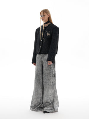 Textured Black Cropped Button Jacket - product image 3
