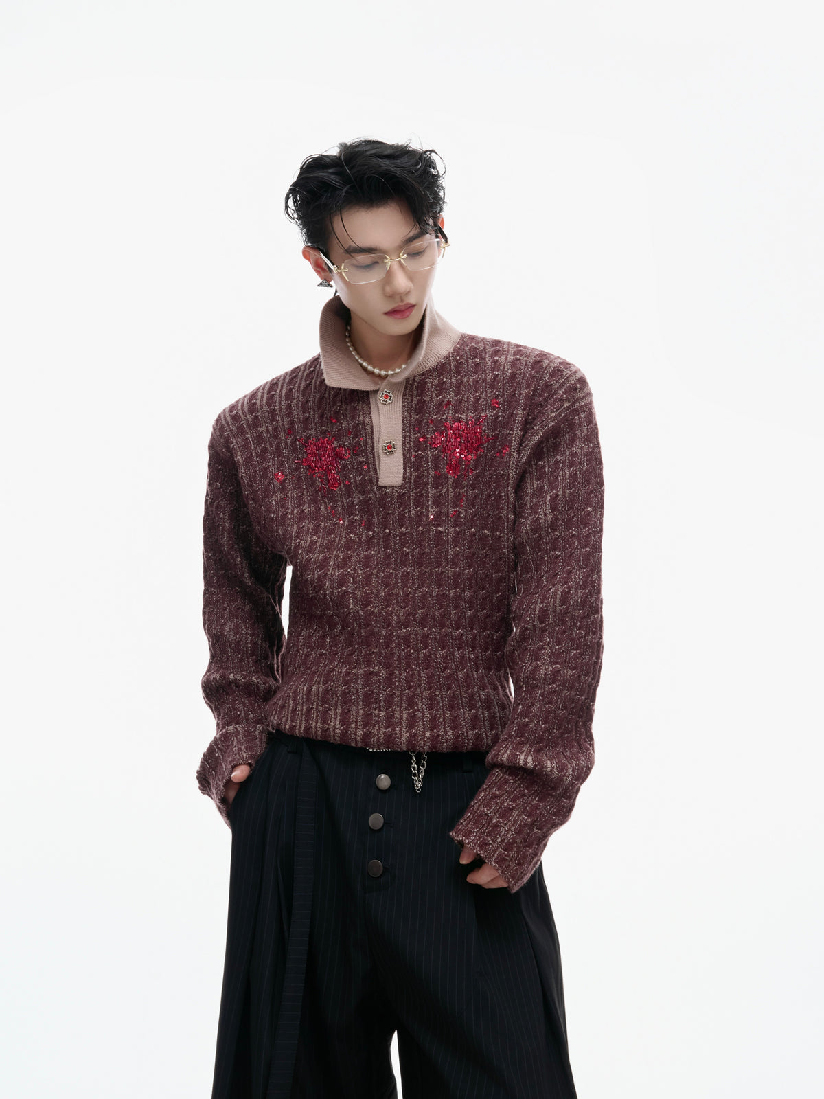 Retro Contrast Sequin Collared Sweater - product image 1