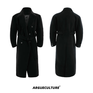 Oversized-Double-Breasted-Wool-Trench-Coat---Belted-Knee-Length-Black-Jacket