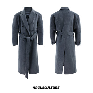 Oversized-Double-Breasted-Wool-Trench-Coat---Belted-Knee-Length-Gray-Jacket
