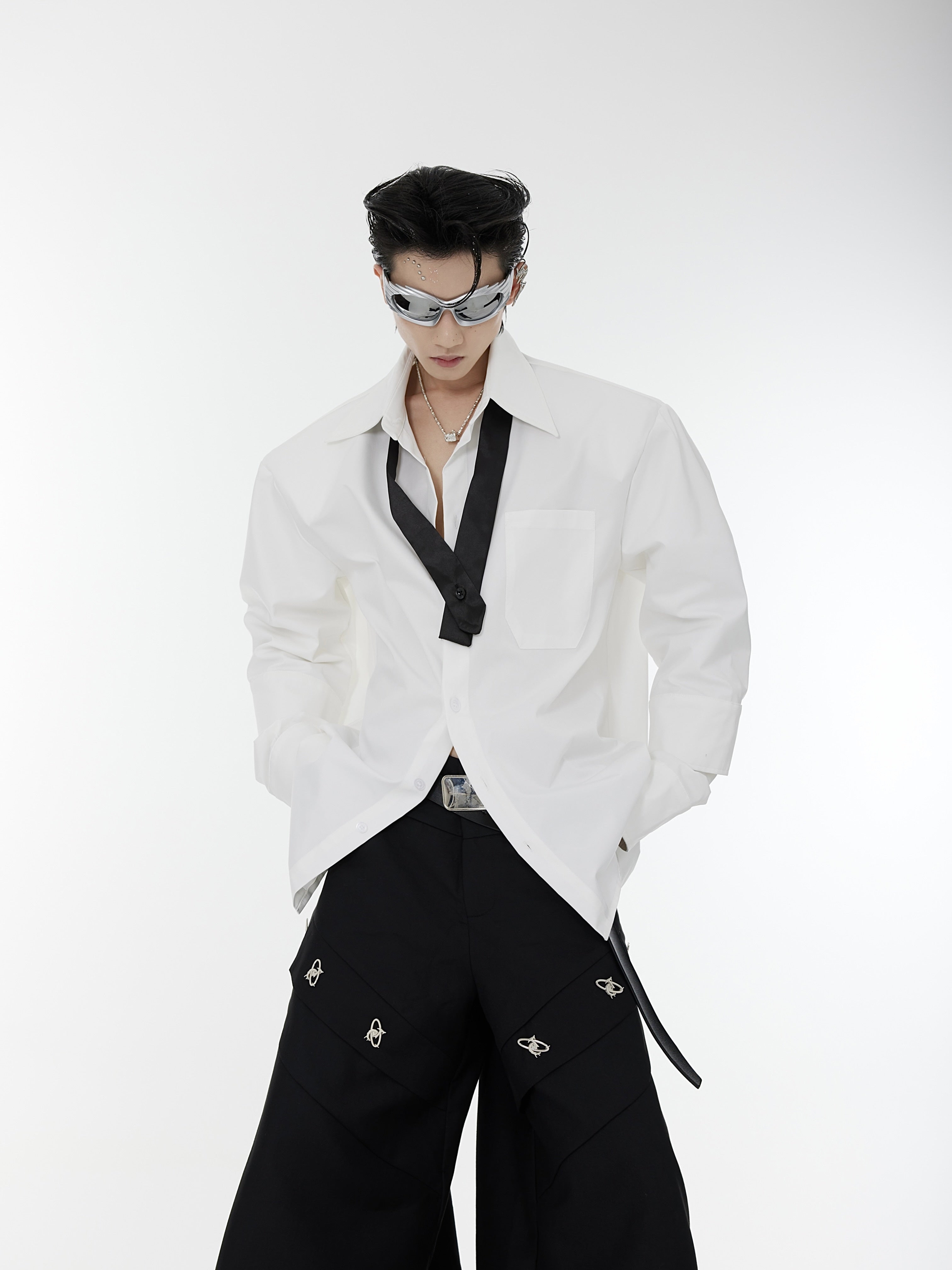 Oversized-Drop-Shoulder-Shirt-with-Split-Cuffs--Layered-Design-White