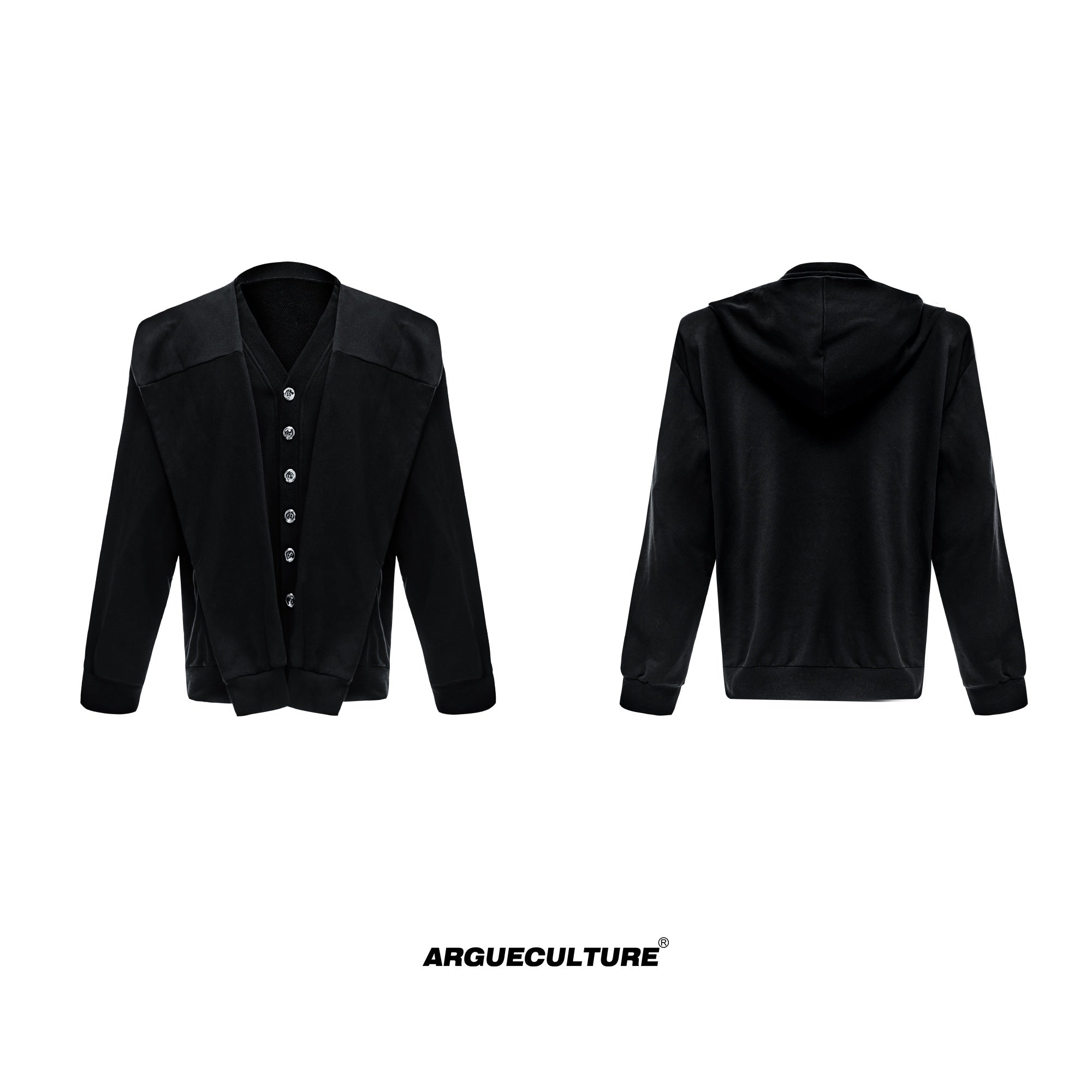 Oversized-Hooded-Sweatshirt---Drop-Shoulder-Layered-Streetwear-Jacket-Black
